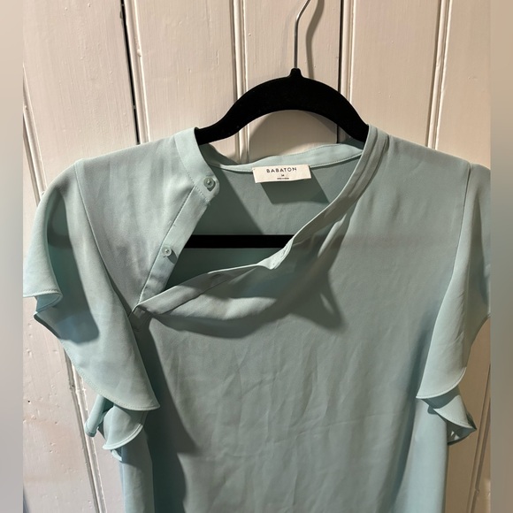 Aritzia Babaton Light Blue Ruffle Sleeve Blouse - Picture 6 of 8